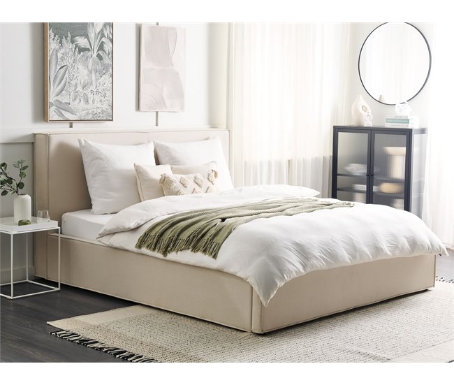 Beliani Cama com estrado Poliéster MOISSAC 197x224 Bege