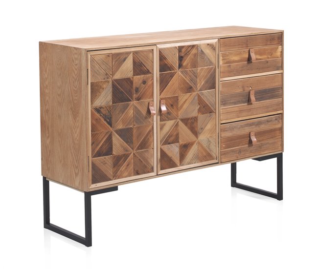 Aparador De Chapa De Fresno, Frontis De Madera Reciclada Con Base De Metal 110 Madeira