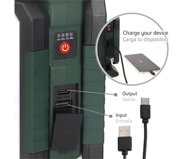 Aktive Projetor triplo LED para exterior 3 em 1 USB e powerbank 1500 lúmens Preto