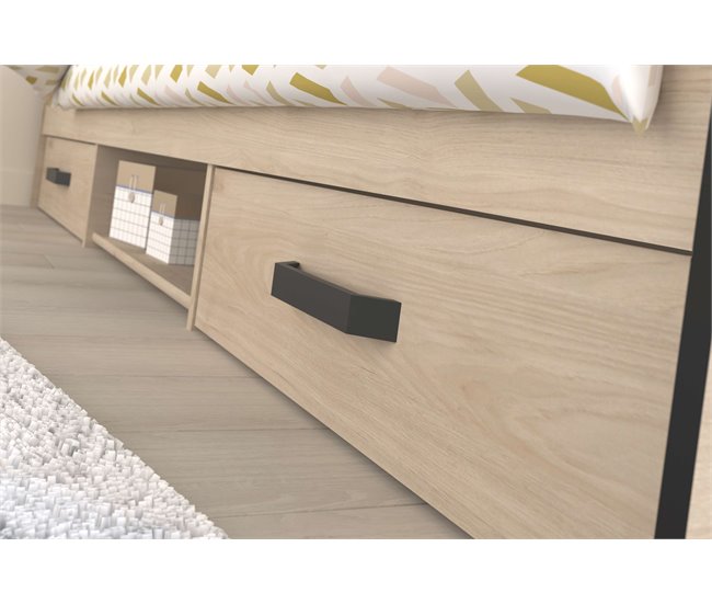 Cama Jovem Village com 2 gavetas e 1 nicho 90x203 Branco/cinza