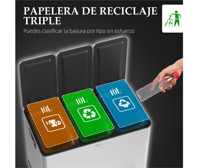 Balde de Lixo Aço inoxidável 410 e Plástico PP HOMCOM Cinza