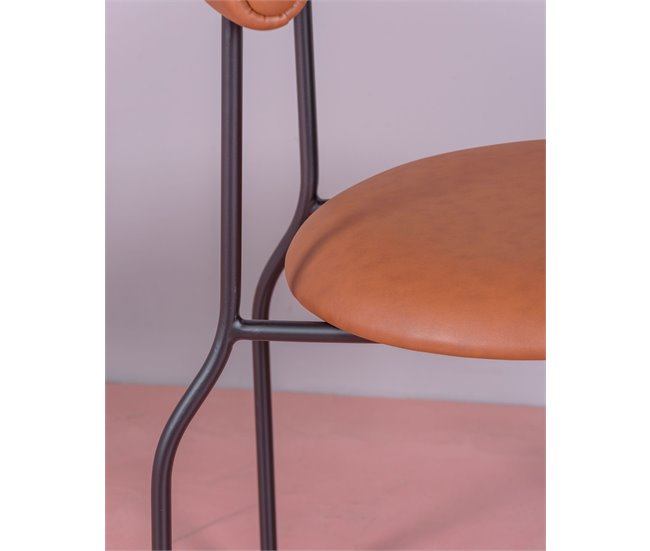 Cadeira de jantar  estofada em couro sintético - Elbow Castanho