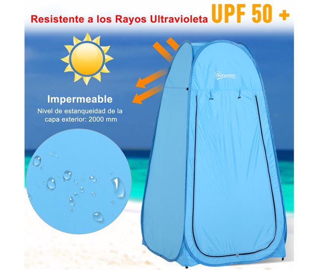 Barraca de banho Tecido de Poliéster 190T Outsunny Azul