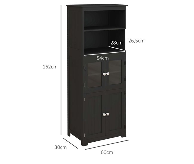 Armário de Cozinha MDF e Vidro Temperado HOMCOM Preto