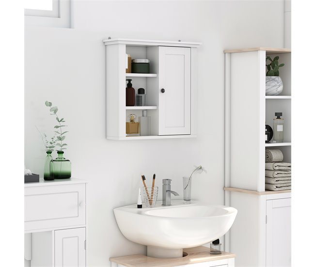 Armário de banheiro MDF, Aglomerado HOMCOM, casa - casa de banho Branco