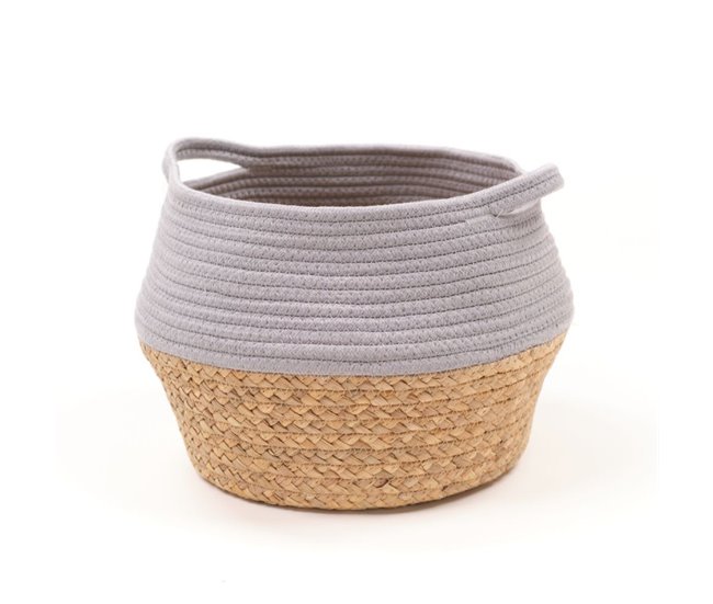 Cesta de fibra vegetal e algodão BAILEN Cinza Claro