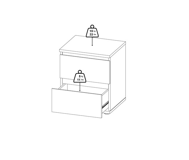 Mesa de cabeceira 2 gavetas NOVA Branco