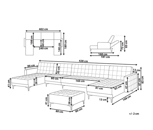Beliani sofá modular Veludo ABERDEEN Rosa