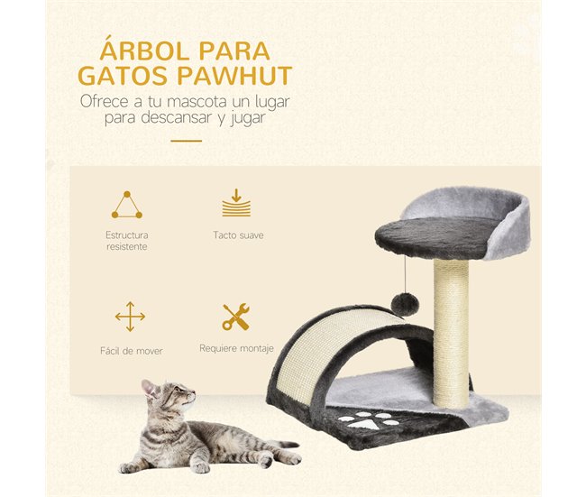 Arranhador para Gatos Aglomerado de Madeira, Pelúcia e Sisal Cinza