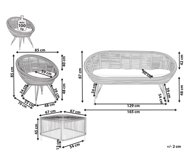 Beliani Conjunto lounge Rattan/vime MARATEA/CESENATICO Natural