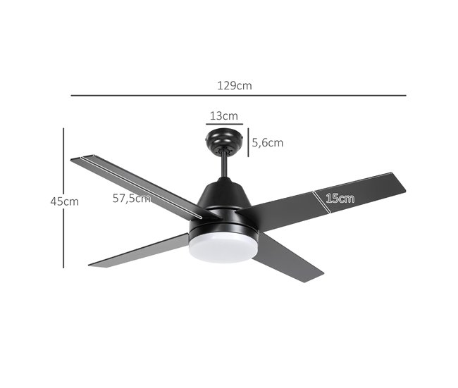 Ventoinha de Teto com Luz MDF, Acrílico HOMCOM Preto