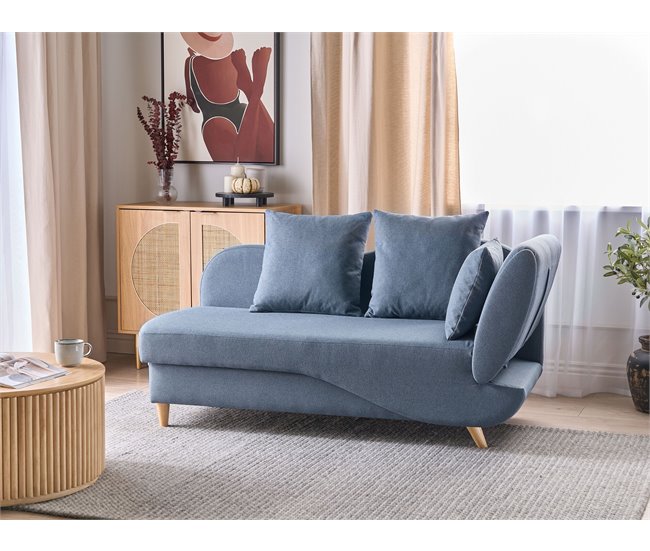 Beliani Chaise longue à direita Linho sintético MERI Azul