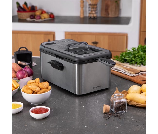 Fritadeira Cecotec CleanFry Luxury 3000 Dark com óleo Cinza