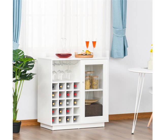 Aparador de Cozinha Metal, Melamina de Madeira e Cristal HOMCOM 80 Branco