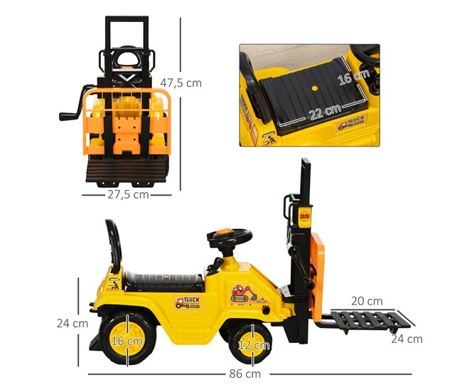 Carro Andador Empilhadeira PP e ABS HOMCOM Amarelo