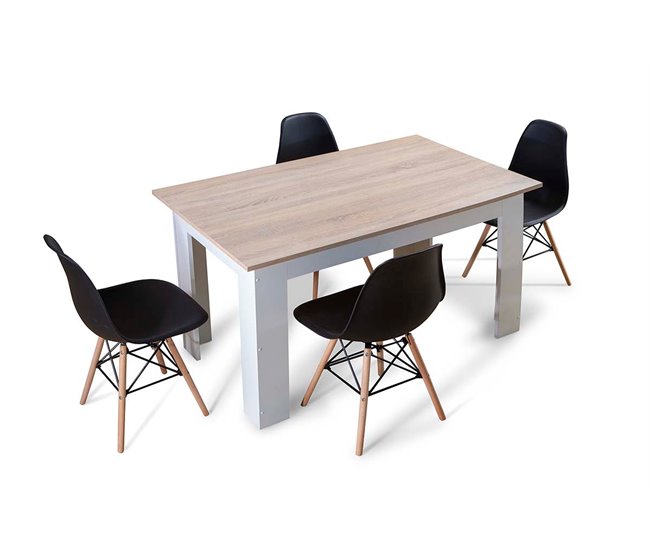 Pacote de mesa de jantar ou cozinha + 4 cadeiras estilo nórdico 138x80 Branco
