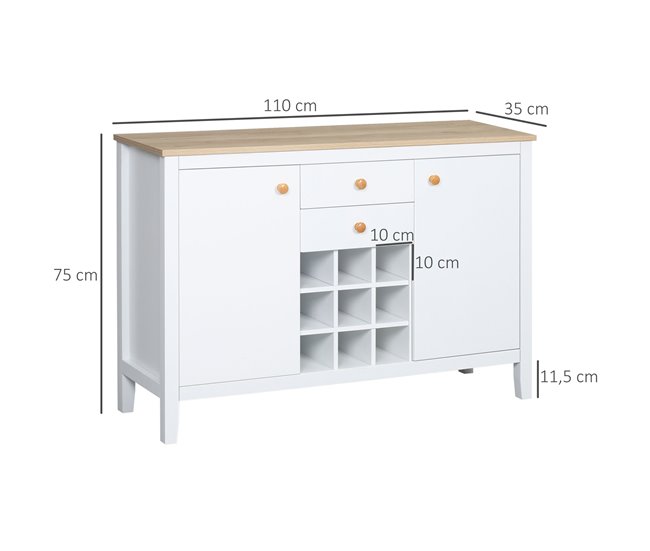Aparador Melamina de Madeira HOMCOM, casa - cozinha Branco