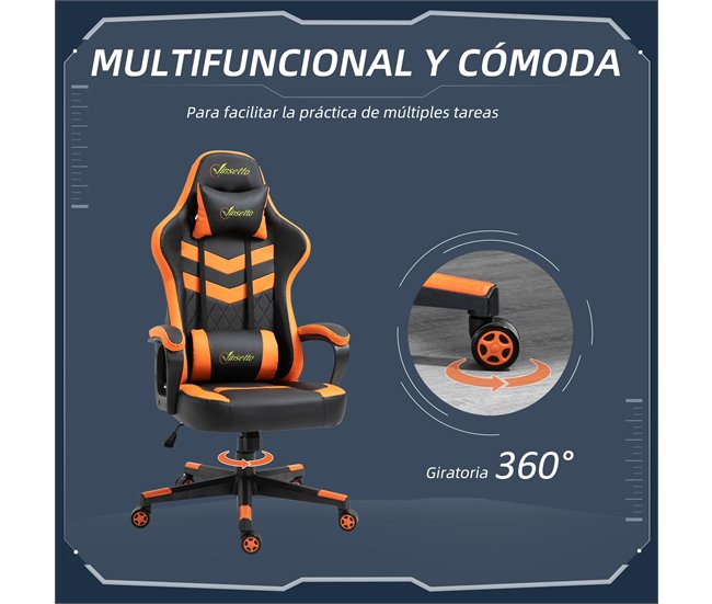 Cadeira Gaming Esponja, ABS, PVC Vinsetto Laranja