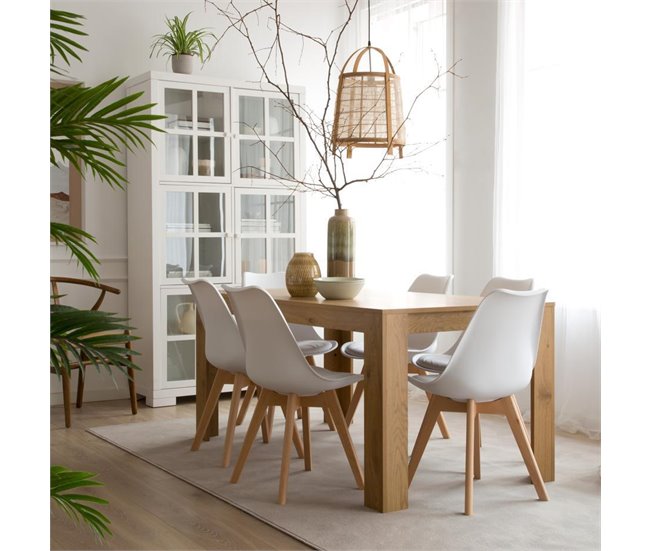 Pack Mesa Fixa de Jantar ou Cozinha + 6 Cadeiras Nórdicas 138x80 Branco