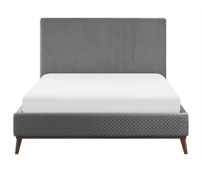 Beliani Cama com estrado Veludo BAYONNE 151x212 Cinza Claro