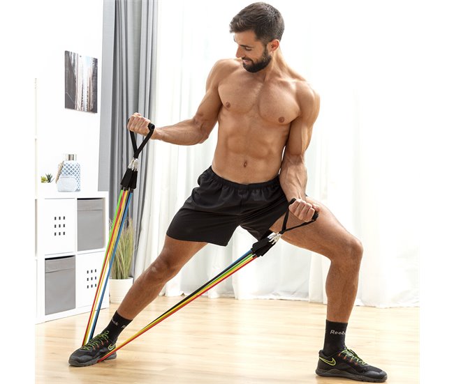 Conjunto de Elásticos de Resistência com Acessórios e Guia de Exercícios Multicor