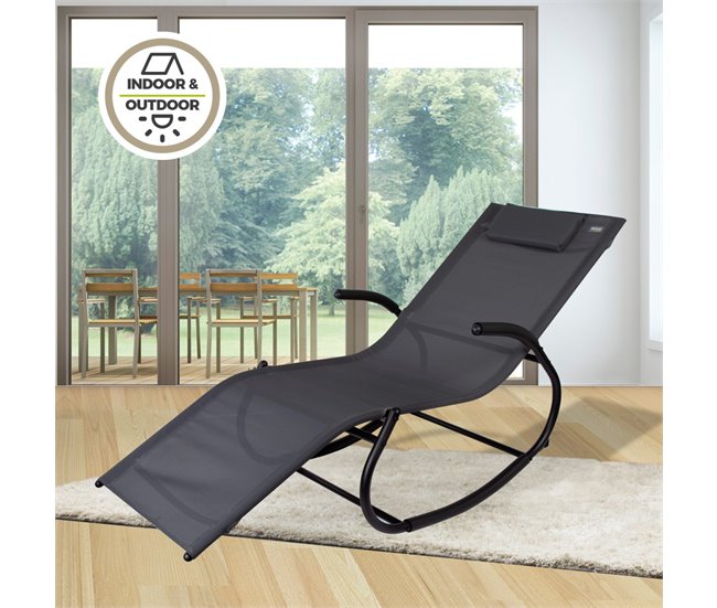 Espreguiçadeira de jardim antracite com almofada Aktive Cinza