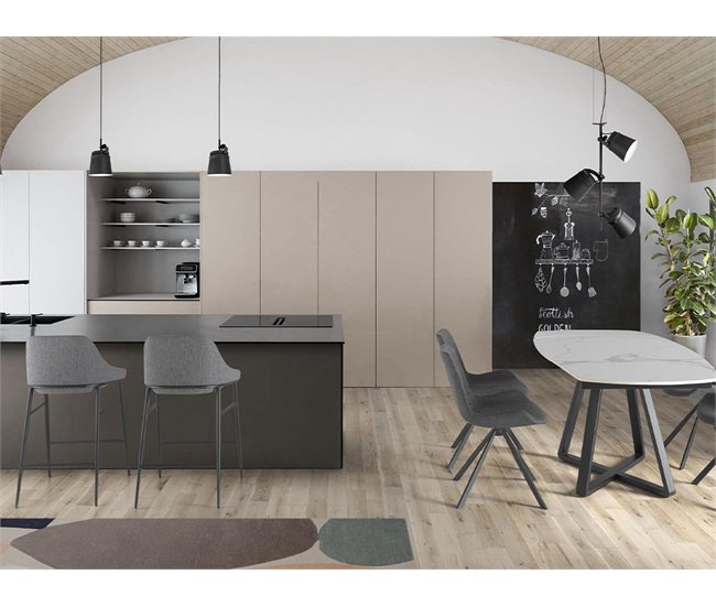 ANGEL CERDA Mesa de jantar extensível barril oval mármore porcelânico e aço preto 178x90 Branco