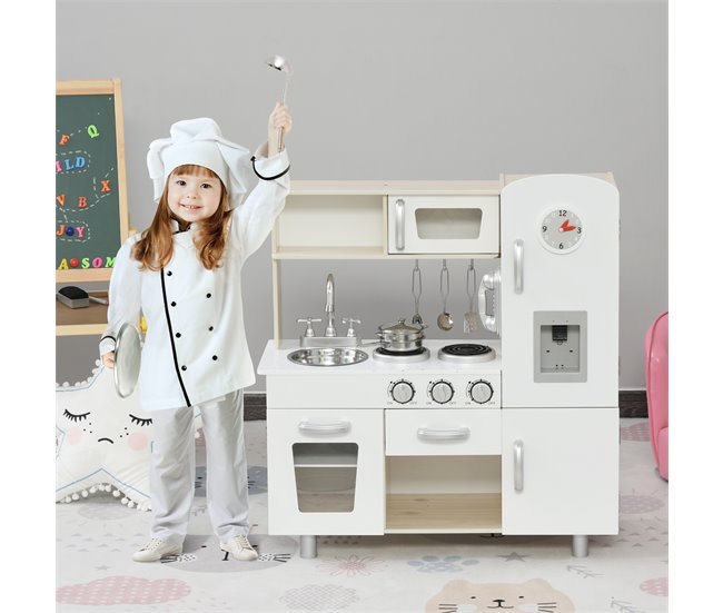 Cozinha de Madeira para Crianças Madeira de Pinho e MDF HOMCOM Branco