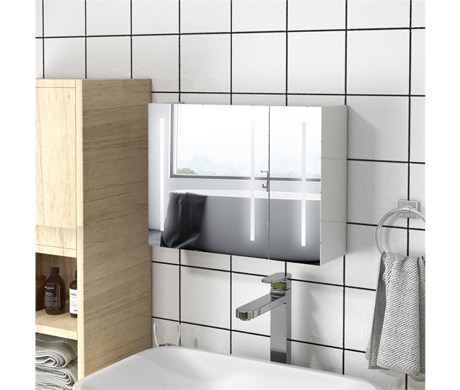 Armário Casa de Banho com Espelho MDF e Vidro kleankin Branco