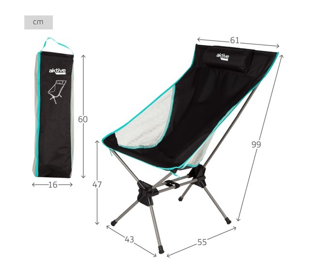 Aktive Cadeira de campismo dobrável ultra-compacta Preto
