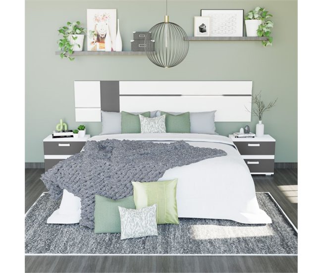 Cabeceira de cama Ataneq Air Leds Cinza Escuro