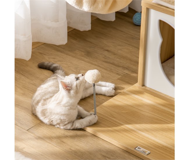 Arranhador para Gatos Aglomerado de Madeira, Pelúcia e Sisal Bege