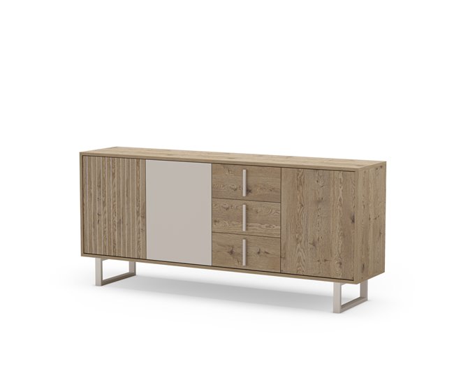 Aparador de 3 portas YAMIL em carvalho e vison Cinza/ Madeira