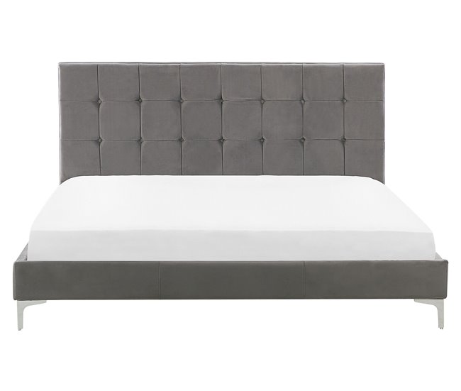 Beliani Cama com estrado Veludo AMBERT 168x212 Cinza