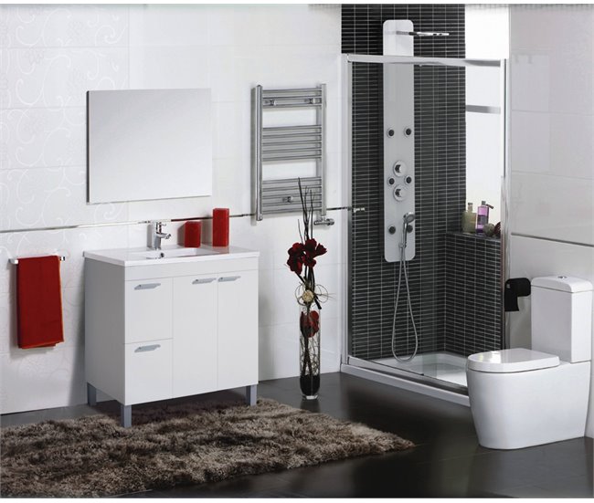 Armário de casa de banho com 2 portas, 2 gavetas e um espelho Dgabett 80 Branco Brillo