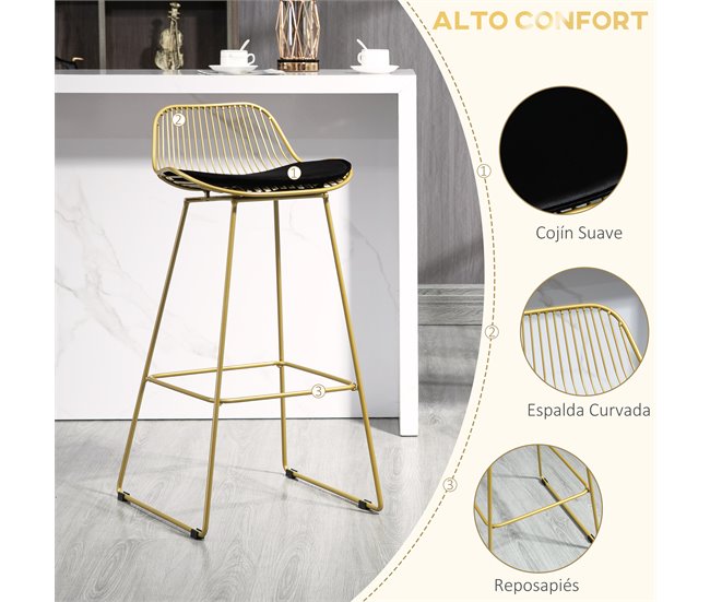Bancos Altos Aço, Espuma e Poliéster HOMCOM, casa - cadeiras Dourado