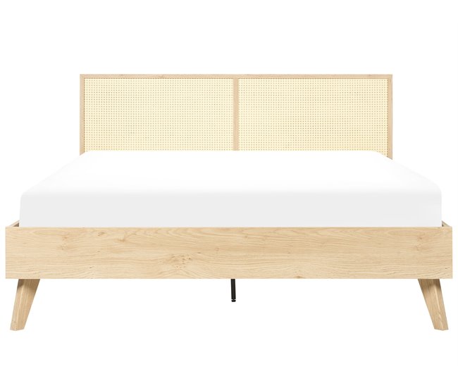 Beliani Cama com estrado Aglomerado de madeira, Rattan/vime MONPAZIER 167x209 Castanho