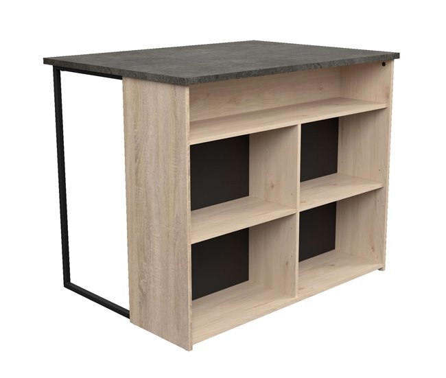 Ilha de cozinha em melamina Arko com 5 compartimentos e mesa alta Multicor