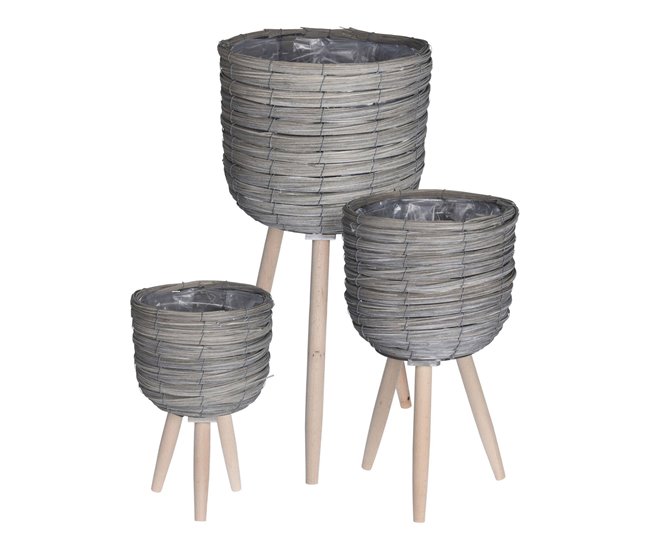 Well Home Conjunto 3 vasos de flores com pernas Cinza