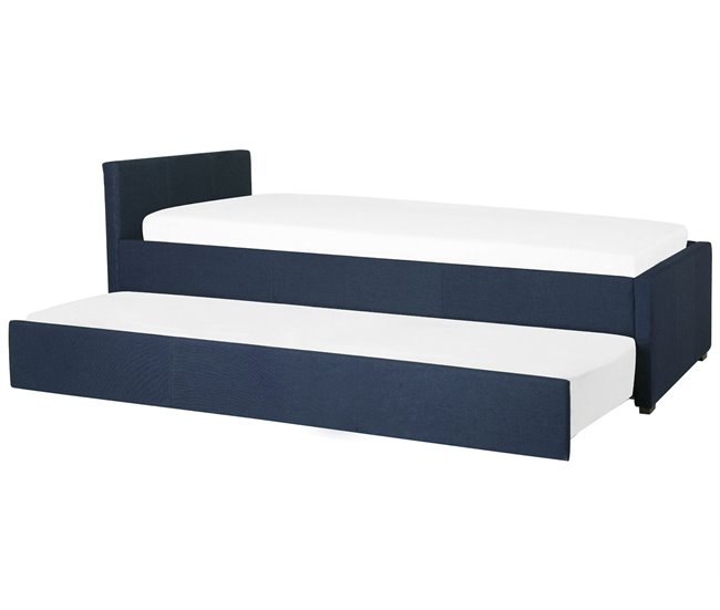Beliani Cama com estrado Poliéster MARMANDE 86x214 Azul Marino