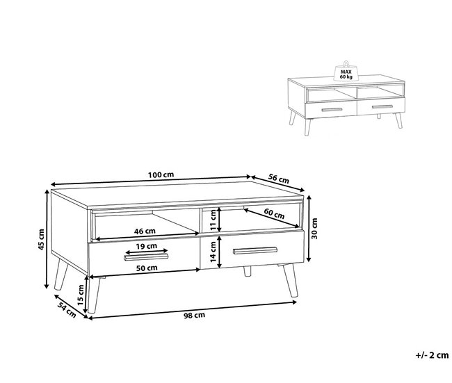 Beliani Mesa de centro ALLOA 60x100 Castanho