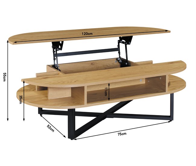 Mesa de centro elevável cor carvalho LIA Carvalho