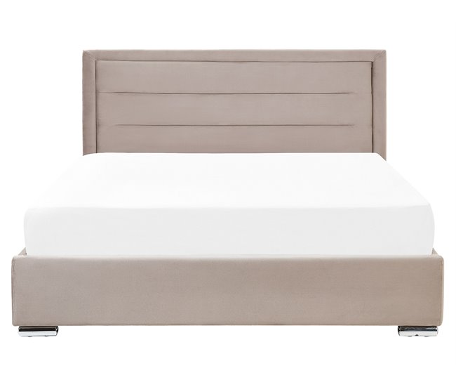 Beliani Cama com armazenamento Veludo ROUEN Cinza Escuro