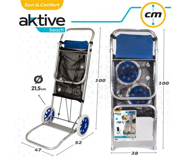 Carrinho de praia multifuncional de alumínio Aktive Azul