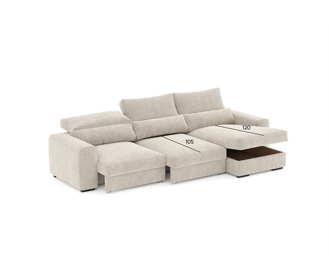 Chaise longue LANDON conversível em cama reversível Bege