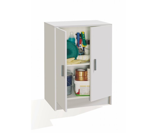 Armário multiuso com 2 portas com efeito madeira Branco