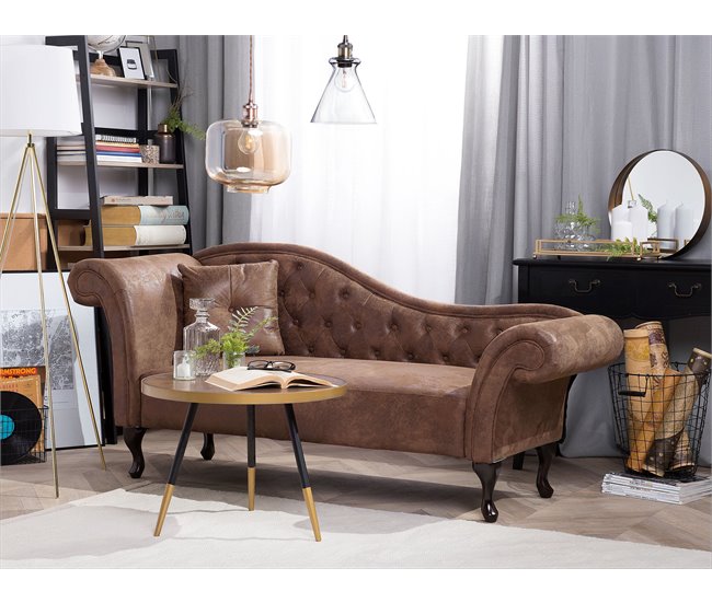 Beliani Chaise longue versão à esquerda Camurça sintética LATTES Castanho Claro