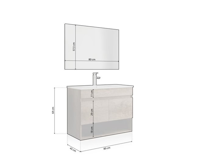 Armário de casa de banho com espelho Thai 2 portas 80 Madeira