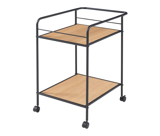 [en.casa] Carro de serviço Hole com 2 prateleiras em metal MDF 62 Preto