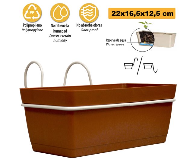 3 jardineiros l 22 cm com ganchos Terracota